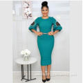 Women Office Dress with Puff Sleeve with Belt